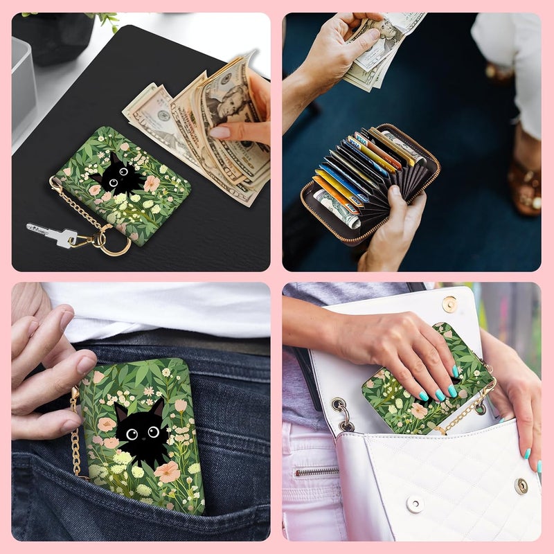 Blusabaca Women's Black Cat Floral RFID Wallet, Waterproof, Leather, 12 Card Slots, 2 Pockets for Coins, 2.5 in x 3.5 in - Image 3